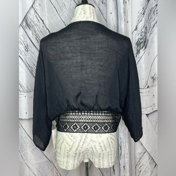 Timing Tie Front Top Sheer Lace Trim Black M NWT - Picture 2 of 9